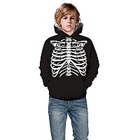 Ainuno Skeleton Hoodie Kids Halloween Sweatshirts With Hood Black White Skull Jacket For Teenager Boy Junior Girl Size Age 7 8 Y