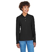 Ladies Pima Piqu Long-Sleeve Polo - BLAcK - S(D0102H7YRI2)