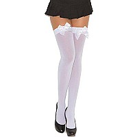 Opaque Thigh Hi With Satin Bow White O/S