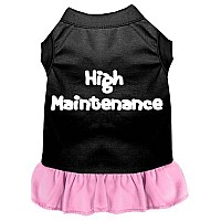 High Maintenance Screen Print Dog Dress Black with Light Pink Lg