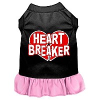 Heart Breaker Screen Print Dog Dress Black with Light Pink Med