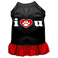 I Heart You Screen Print Dog Dress Black with Light Pink Sm