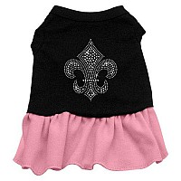 Mirage Pet Products Fleur De Lis Silver Rhinestone 20-Inch Pet Dress, 3X-Large, Black with Pink