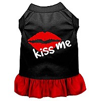 Kiss Me Screen Print Dog Dress Black With Red Xs