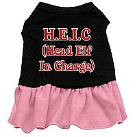 Mirage Pet Products 10-Inch Head Elf in Charge Screen Print Dress, Small, Black with Pink