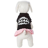 Mirage Pet Products 10-Inch I Love Snow Screen Print Dress, Small, Black with Pink