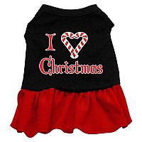 Mirage Pet Products 14-Inch I Love Christmas Screen Print Dress, Large, Black with Red