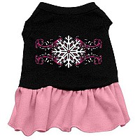 Mirage Pet Products 8-Inch Pink Snowflake Screen Print Dress, X-Small, Black with Pink