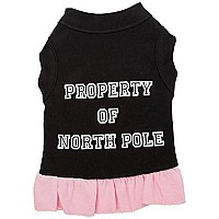 Mirage Pet Products 8-Inch Property of North Pole Screen Print Dress, X-Small, Black with Pink