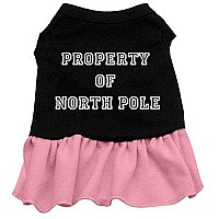 Mirage Pet Products 20-Inch Property of North Pole Screen Print Dress, 3X-Large, Black with Pink