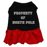 Mirage Pet Products 14-Inch Property of North Pole Screen Print Dress, Large, Black with Red