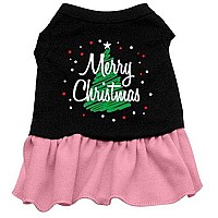 Mirage Pet Products 12-Inch Scribble Merry Christmas Screen Print Dress, Medium, Black with Pink