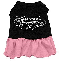 Mirage Pet Products 12-Inch Seasons Greetings Screen Print Dress, Medium, Black with Pink