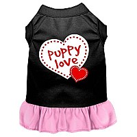 Puppy Love Screen Print Dog Dress Black with Light Pink Med