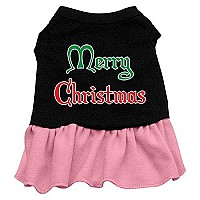 Mirage Pet Products 12-Inch Merry Christmas Screen Print Dress, Medium, Black with Pink