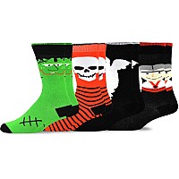 Teehee Novelty Young Men Halloween Fun Crew Socks 4Pair Skull Monster Ghost Face