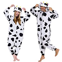 Funziez Adult Onesie Halloween Costume Animal And Sea Creature Plush One Piece Cosplay Suit For Adults Men And Women Cow