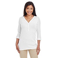 Ladies Perfect FitY-Placket convertible Sleeve Knit Top - WHITE - XS(D0102H7YES8)