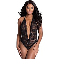 Dg Stretch Lace Halter Teddy Blk Os