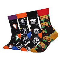 Wish Island Mens 5 Packs Fun Crazy Halloween Gifts Socks Novelty Casual Dress Socks Skull Ghost Skeleton Pumpkin