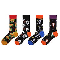 Wish Island Mens 5 Packs Fun Crazy Halloween Gifts Socks Novelty Casual Dress Socks Skull Ghost Skeleton Pumpkin