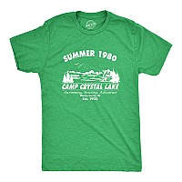 Crazy Dog Mens Short Sleeve Crew Neck Tshirt Summer 1980 Camp Crystal Lake Halloween Horror Movie Slasher Jason Shirt Green M