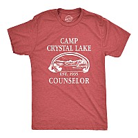 Crazy Dog Mens Halloween Camp Crystal Lake Slasher Movie Short Sleeve Tshirt Heather Red S