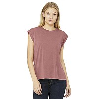 Ladies Flowy Muscle T-Shirt with Rolled cuff - DARK gRY HEATHER - S(D0102H7WHT6)