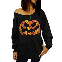 Dutebare Halloween Shirts For Women Off Shoulder Tops Long Sleeve Pumpkin Sweatshirt Black B 2Xl