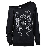 Lufeng Womens Christmas Halloween Off Shoulder Skeleton Printing Funny Tshirt Long Sleeve Sweatshirts Pullover Tops Black