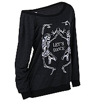 Lufeng Womens Christmas Halloween Off Shoulder Skeleton Printing Funny Tshirt Long Sleeve Sweatshirts Pullover Tops Black