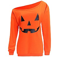 Dutebare Womens Halloween Costumes Shirt Pumpkin Off Shoulder Sweatshirts Long Sleeve Pullover Tops Orange 2Xl