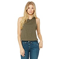 Ladies Racerback cropped Tank - HEATHER OLIVE - S(D0102H7WY1P)