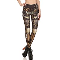 Women Leggings High Waisted Yoga Tights Tummy Control For Girl Halloween Steampunk Retro Comic Cosplay Punk Print Polyester Goth