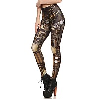 Women Leggings High Waisted Yoga Tights Tummy Control For Girl Halloween Steampunk Retro Comic Cosplay Punk Print Polyester Goth