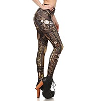 Women Leggings High Waisted Yoga Tights Tummy Control For Girl Halloween Steampunk Retro Comic Cosplay Punk Print Polyester Goth