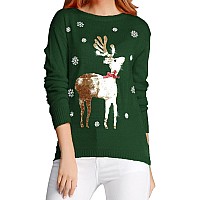 V28 Ugly Christmas Sweater Women Girls Cute Shining Reindeer Pullover Sweater M Dark Green Lightgold Deer