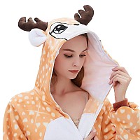 Abenca Women Deer Onesie Pajama Reindeer Costume Adult Animal Halloween Christmas Cosplay Fawn Onepiece S