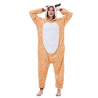 Abenca Women Deer Onesie Pajama Reindeer Costume Adult Animal Halloween Christmas Cosplay Fawn Onepiece S