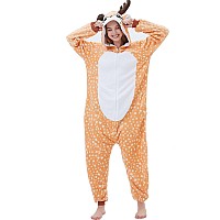 Abenca Women Deer Onesie Pajama Reindeer Costume Adult Animal Halloween Christmas Cosplay Fawn Onepiece S