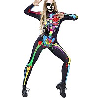 Fixmatti Women Long Sleeve Full Body Skeleton Halloween Costume Catsuit M