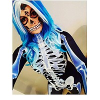 Fixmatti Women Halloween Skull Printed Stretchy Skin Body Suit Cosplay Costume M