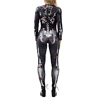 Fixmatti Halloween Human Skull 3D Print Funny Skinny Stretch Costume Overall Jumpsuit L