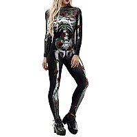 Fixmatti Halloween Human Skull 3D Print Funny Skinny Stretch Costume Overall Jumpsuit L