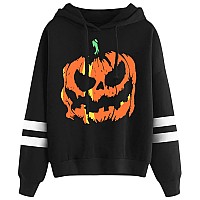 Womens Halloween Graphic Spooky Pullover Sweatshirt Funny Long Sleeves Hoodie Pumpkin 2Xl