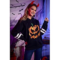 Womens Halloween Graphic Spooky Pullover Sweatshirt Funny Long Sleeves Hoodie Pumpkin 2Xl