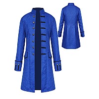 Mens Vintage Tailcoat Jacket Goth Long Steampunk Formal Gothic Victorian Frock Coat Costume For Halloween Blue L