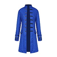 Mens Vintage Tailcoat Jacket Goth Long Steampunk Formal Gothic Victorian Frock Coat Costume For Halloween Blue L