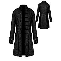 Mens Vintage Tailcoat Jacket Goth Long Steampunk Formal Gothic Victorian Frock Coat Costume For Halloween Black M