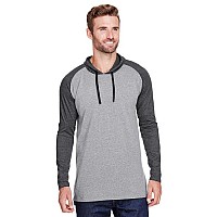 Mens Hooded Raglan Long Sleeve Fine Jersey T-Shirt - B WH VN HTH WH - S(D0102H7M2QX)